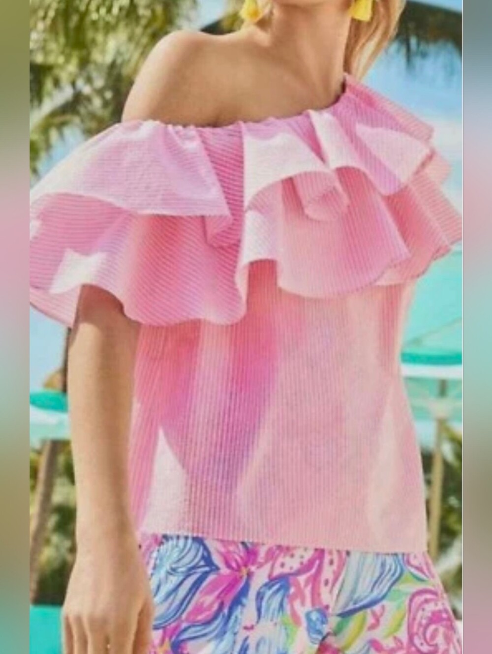 Lilly Pulitzer Trixie Pink One Shoulder Ruffle Top NWOT M